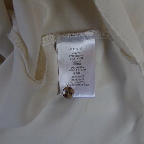 VOLCOM Blouse Women's Large Ivory Lace Long Sleeve Button Down Shirt Sheer - Picture 10 of 11